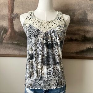 Self Esteem Black and Cream Patterned Tank Top